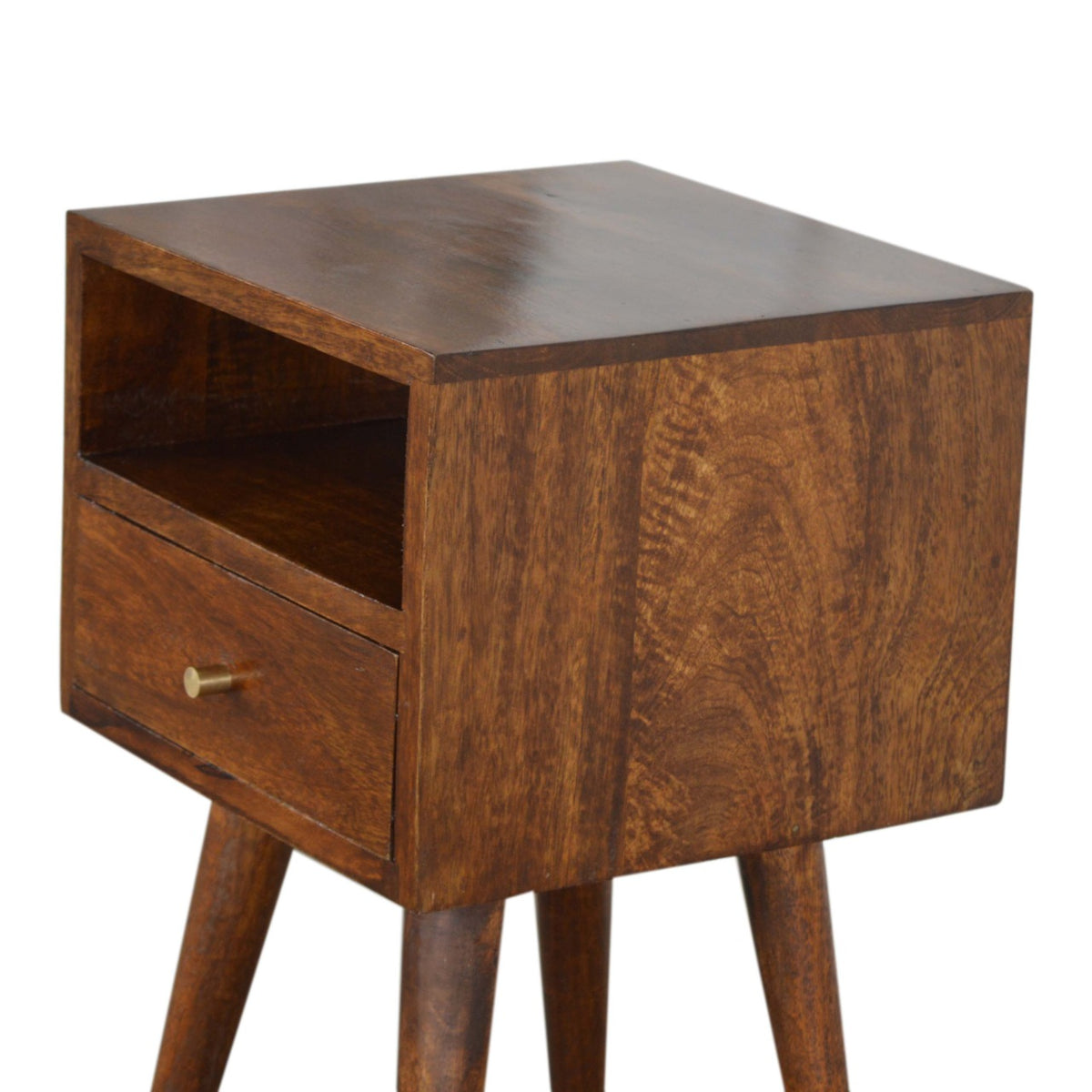 Table de chevet mini tiroir et étagère en manguier massif – Châtaigne – vue 5