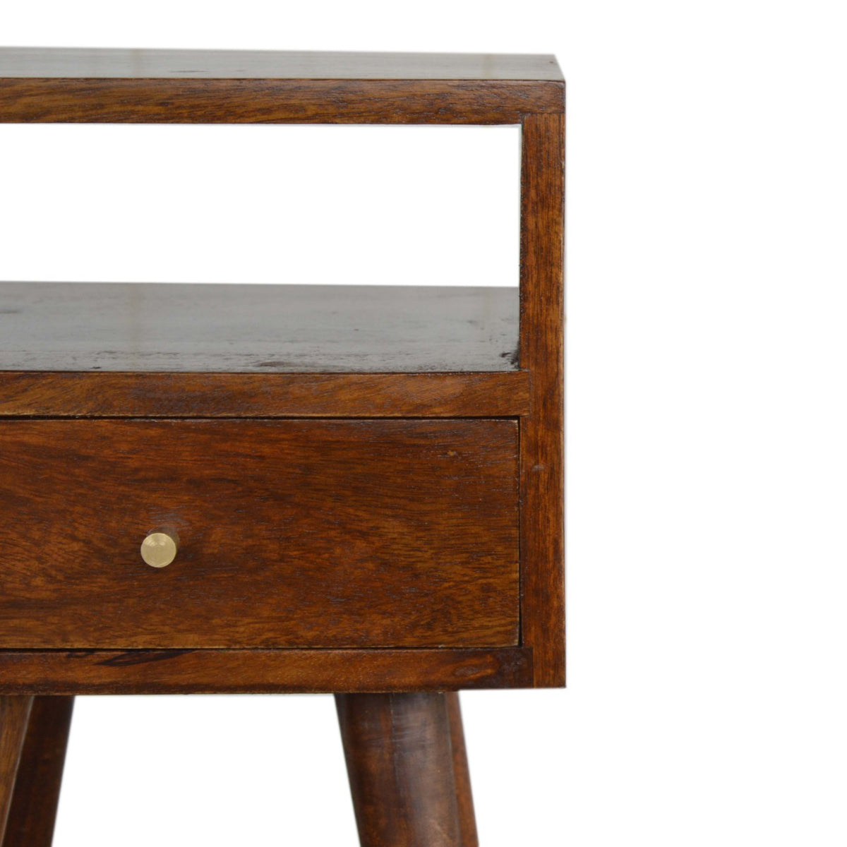 Table de chevet mini tiroir et étagère en manguier massif – Châtaigne – vue 7
