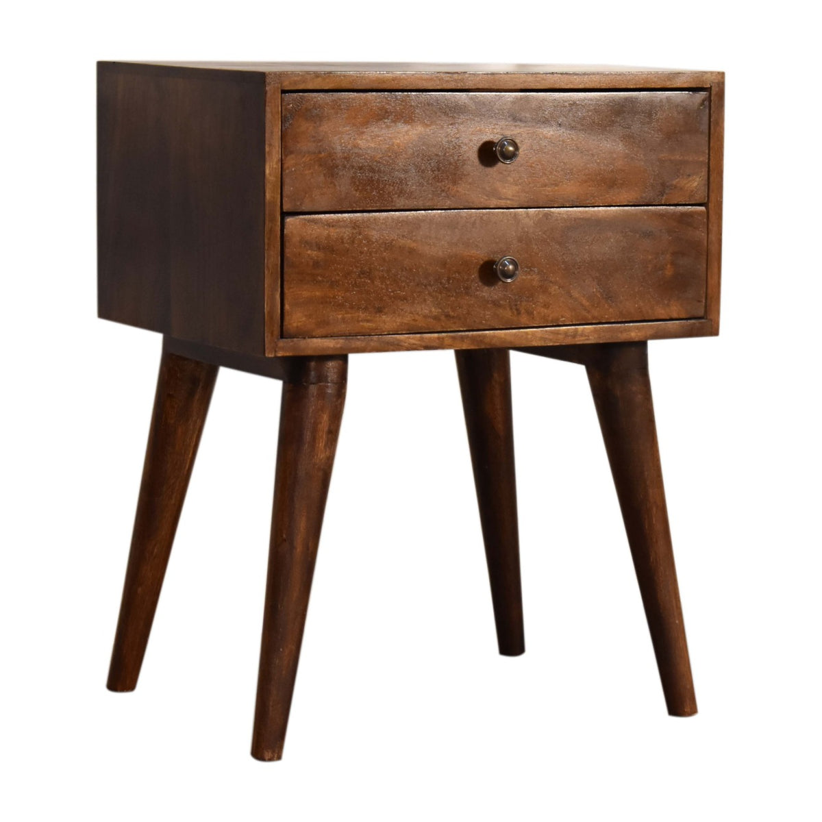 Table de chevet moderne à 2 tiroirs en manguier massif – Châtaigne – vue 3