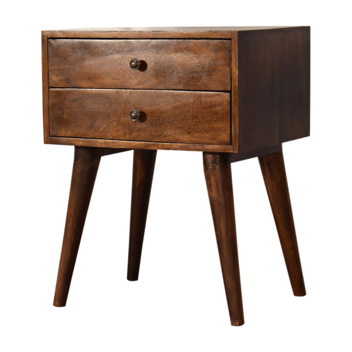 Table de chevet moderne à 2 tiroirs en manguier massif – Châtaigne – vue 4