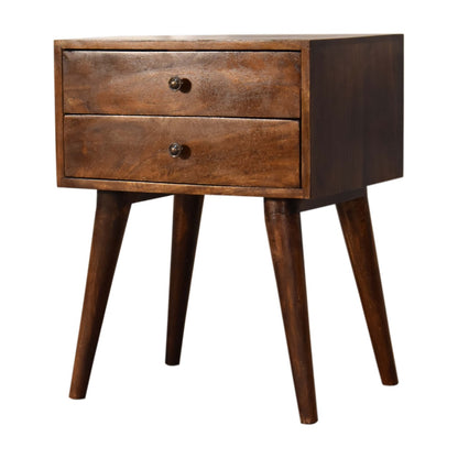 Table de chevet moderne à 2 tiroirs en manguier massif – Châtaigne – vue 4