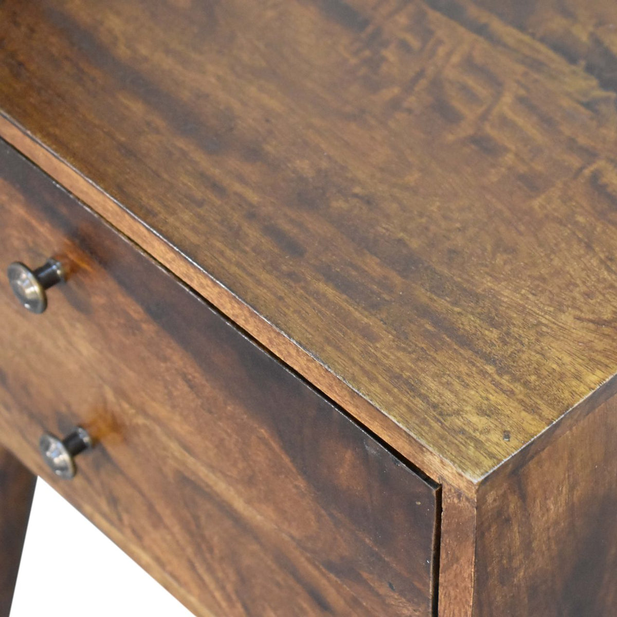 Table de chevet moderne à 2 tiroirs en manguier massif – Châtaigne – vue 7