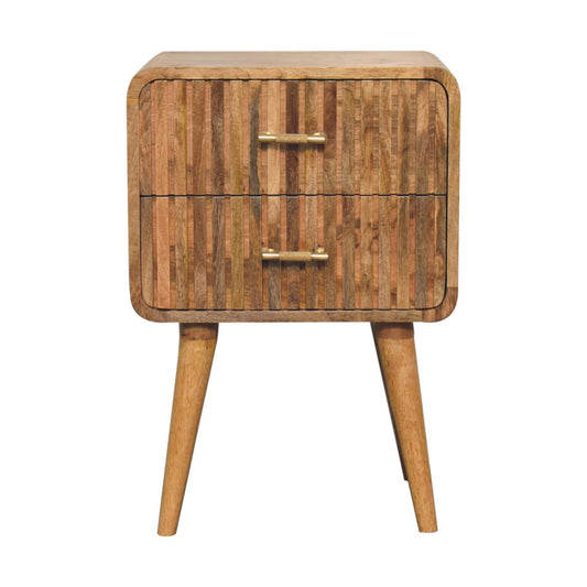 Table de chevet nervurée à poignées en T en manguier massif – Naturel – vue 2