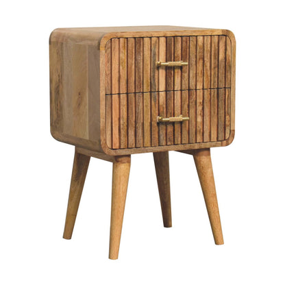 Table de chevet nervurée à poignées en T en manguier massif – Naturel – vue 3