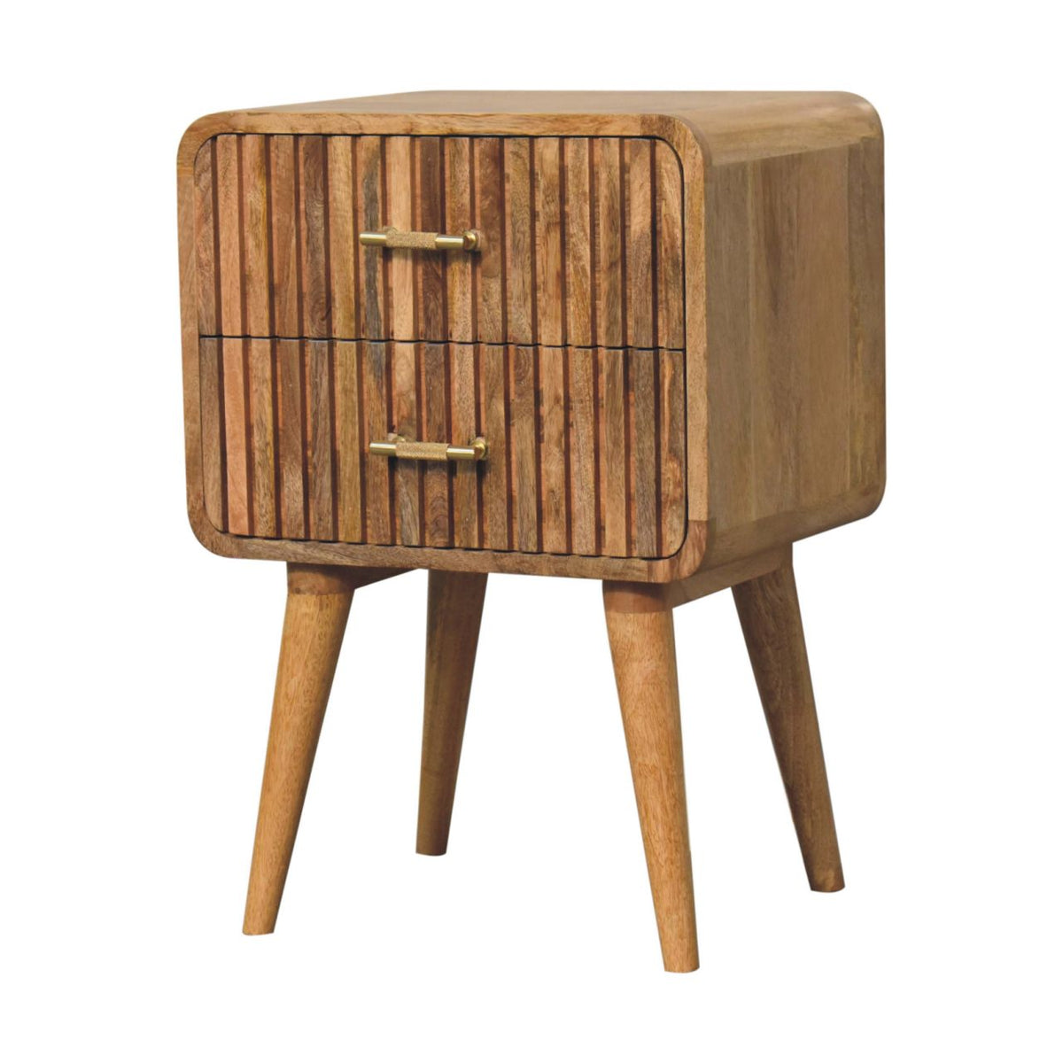 Table de chevet nervurée à poignées en T en manguier massif – Naturel – vue 4