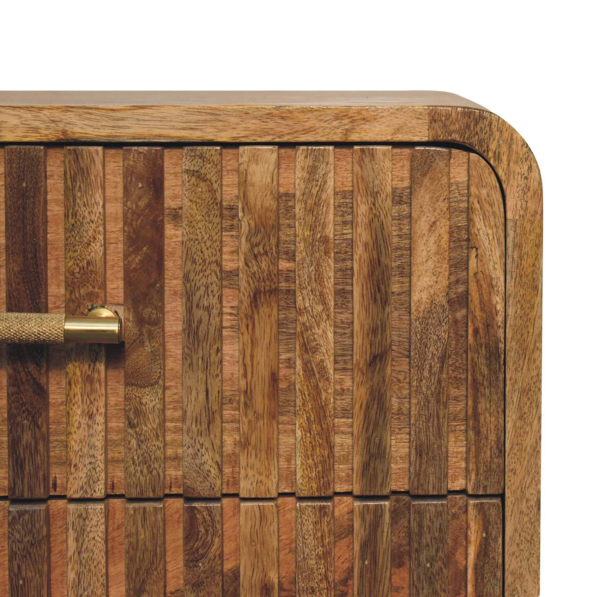 Table de chevet nervurée à poignées en T en manguier massif – Naturel – vue 5