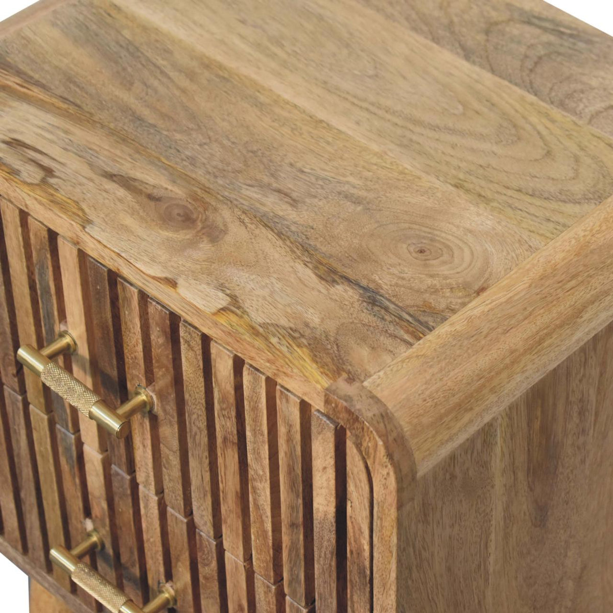 Table de chevet nervurée à poignées en T en manguier massif – Naturel – vue 6