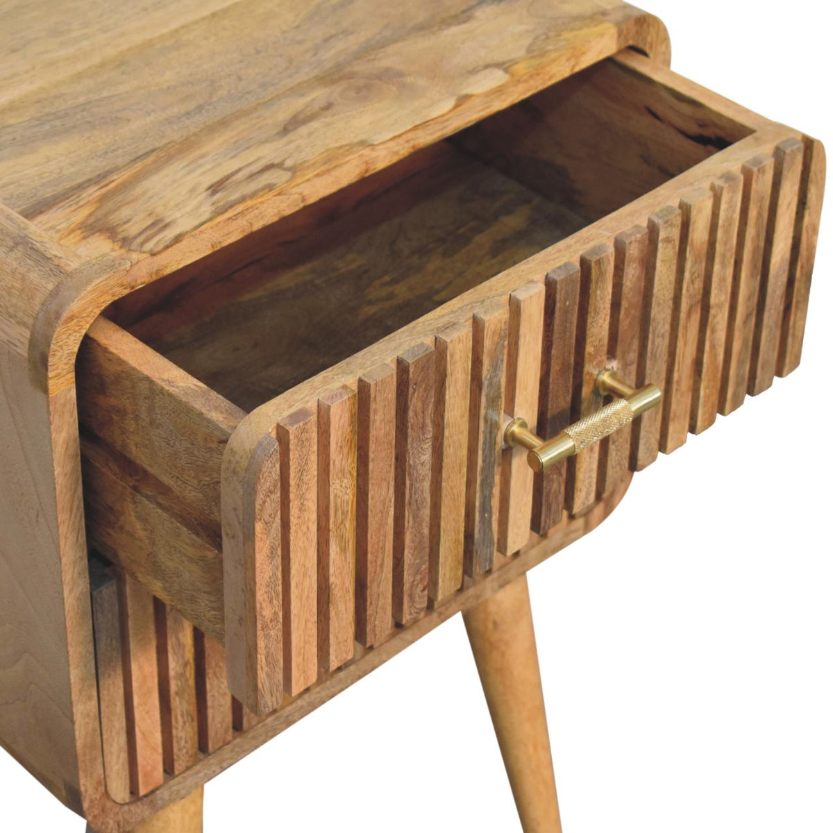 Table de chevet nervurée à poignées en T en manguier massif – Naturel – vue 7