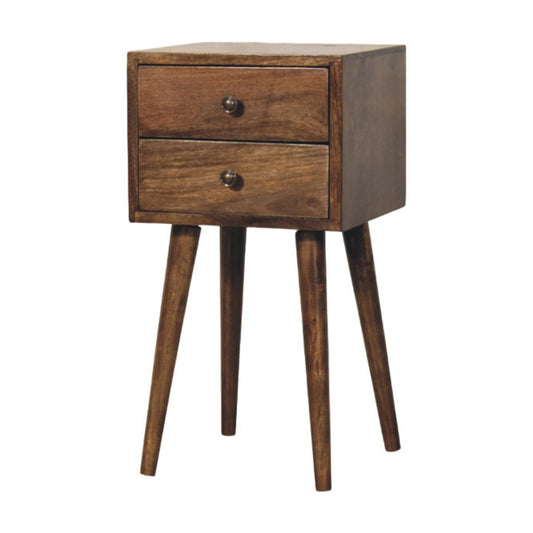 Table de chevet nordique 2 tiroirs en manguier massif – Gris doux – vue 2