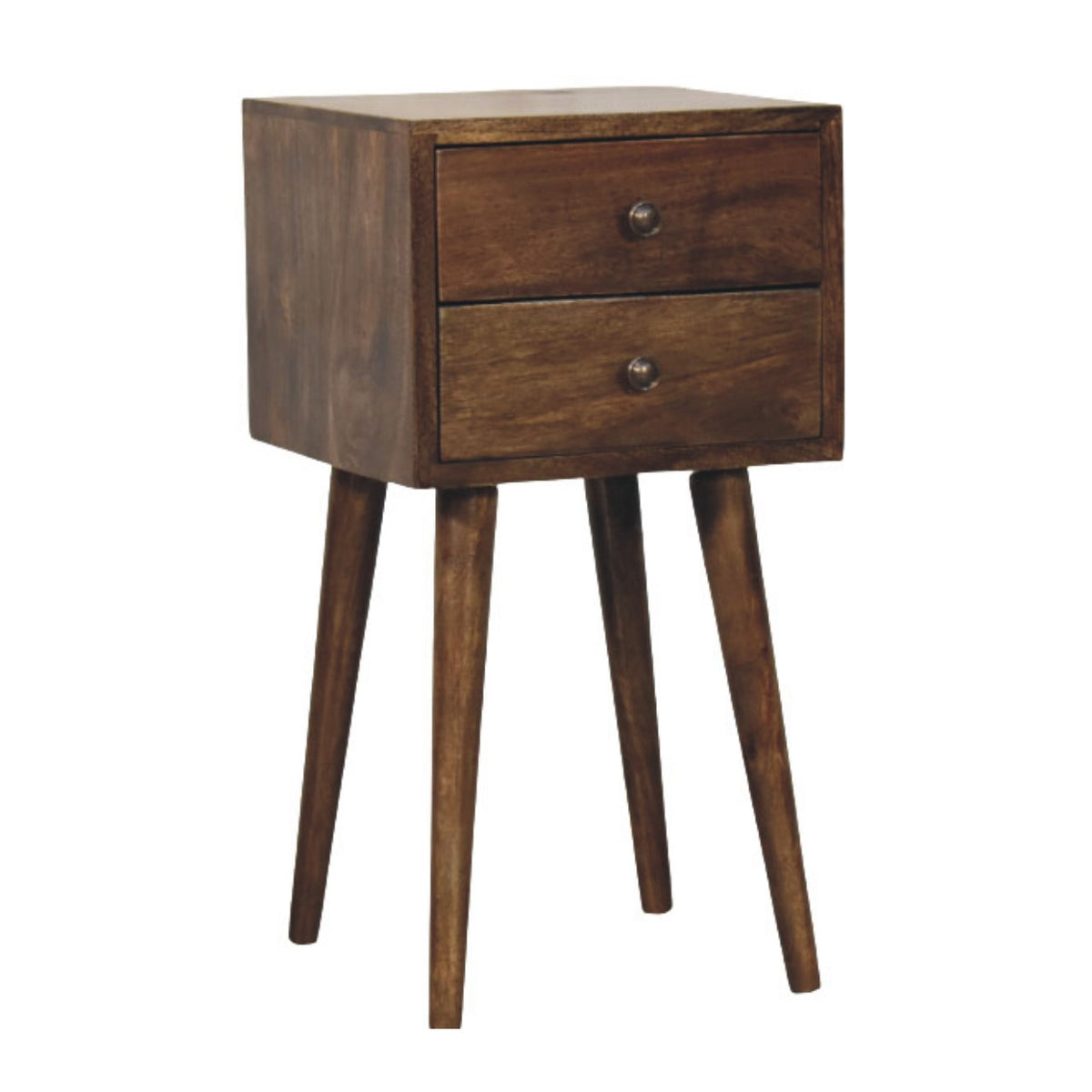 Table de chevet nordique 2 tiroirs en manguier massif – Gris doux – vue 3
