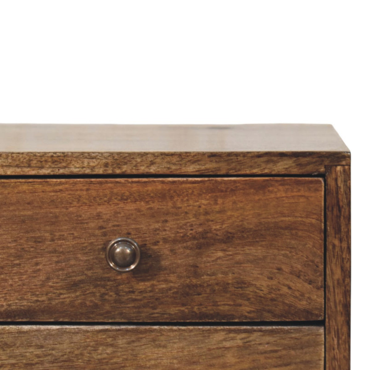 Table de chevet nordique 2 tiroirs en manguier massif – Gris doux – vue 4