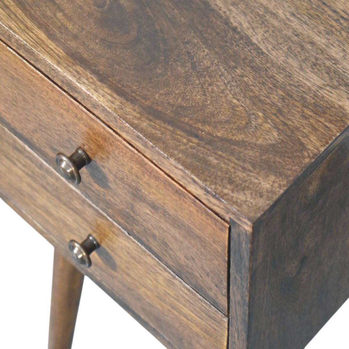 Table de chevet nordique 2 tiroirs en manguier massif – Gris doux – vue 5