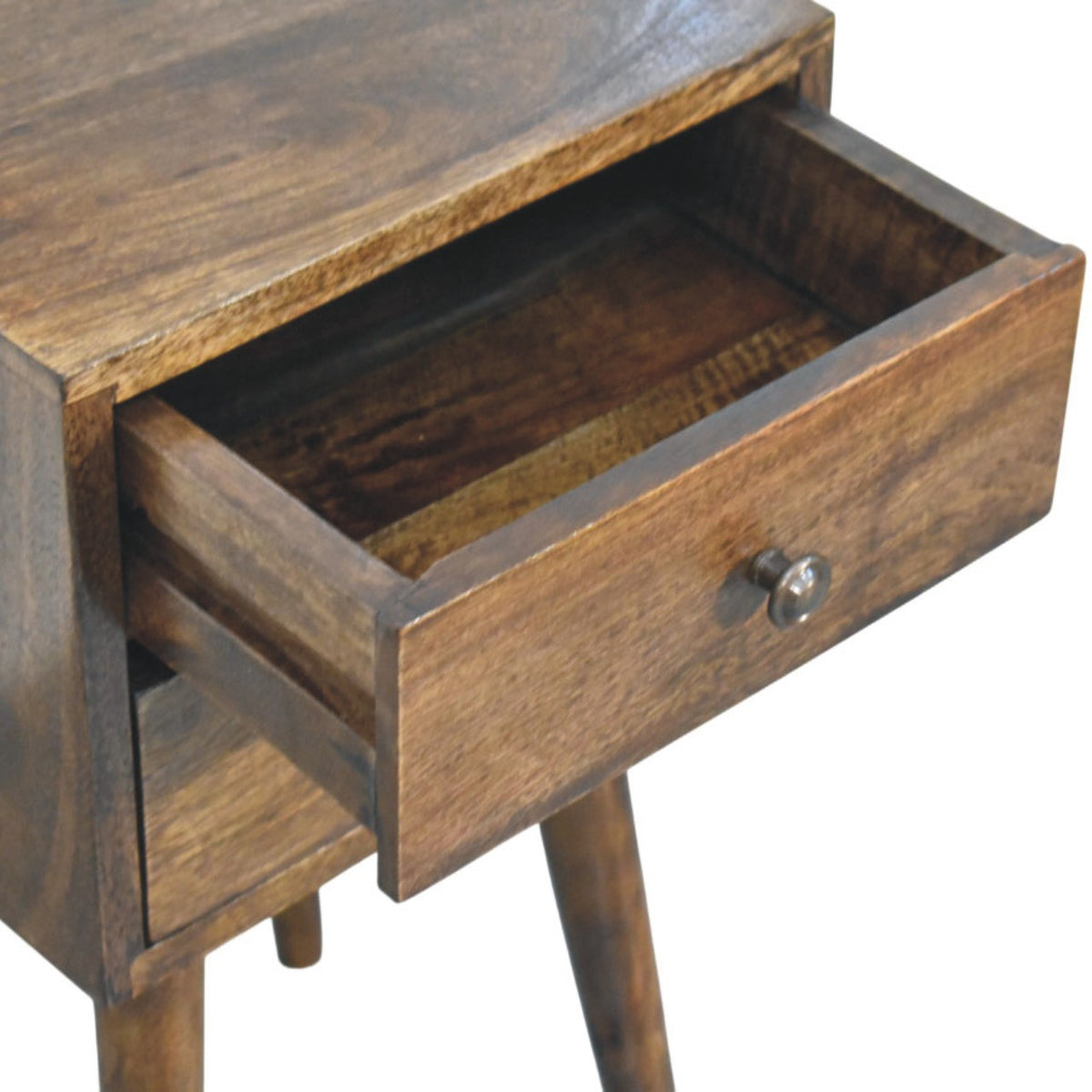 Table de chevet nordique 2 tiroirs en manguier massif – Gris doux – vue 6