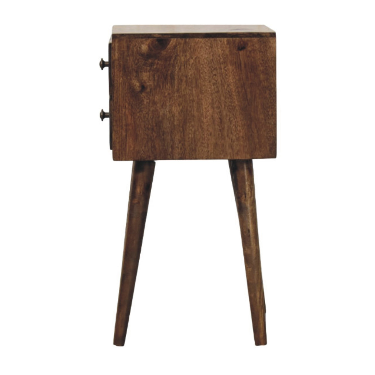 Table de chevet nordique 2 tiroirs en manguier massif – Gris doux – vue 8