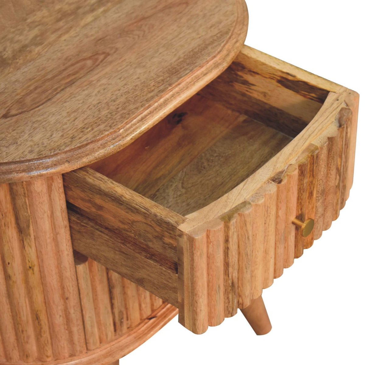 Table de chevet nordique à 2 tiroirs en manguier massif – Naturel – vue 3