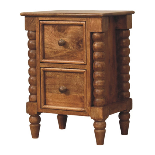 Table de chevet pieds bobine 2 tiroirs en manguier massif – Ambre – vue 2