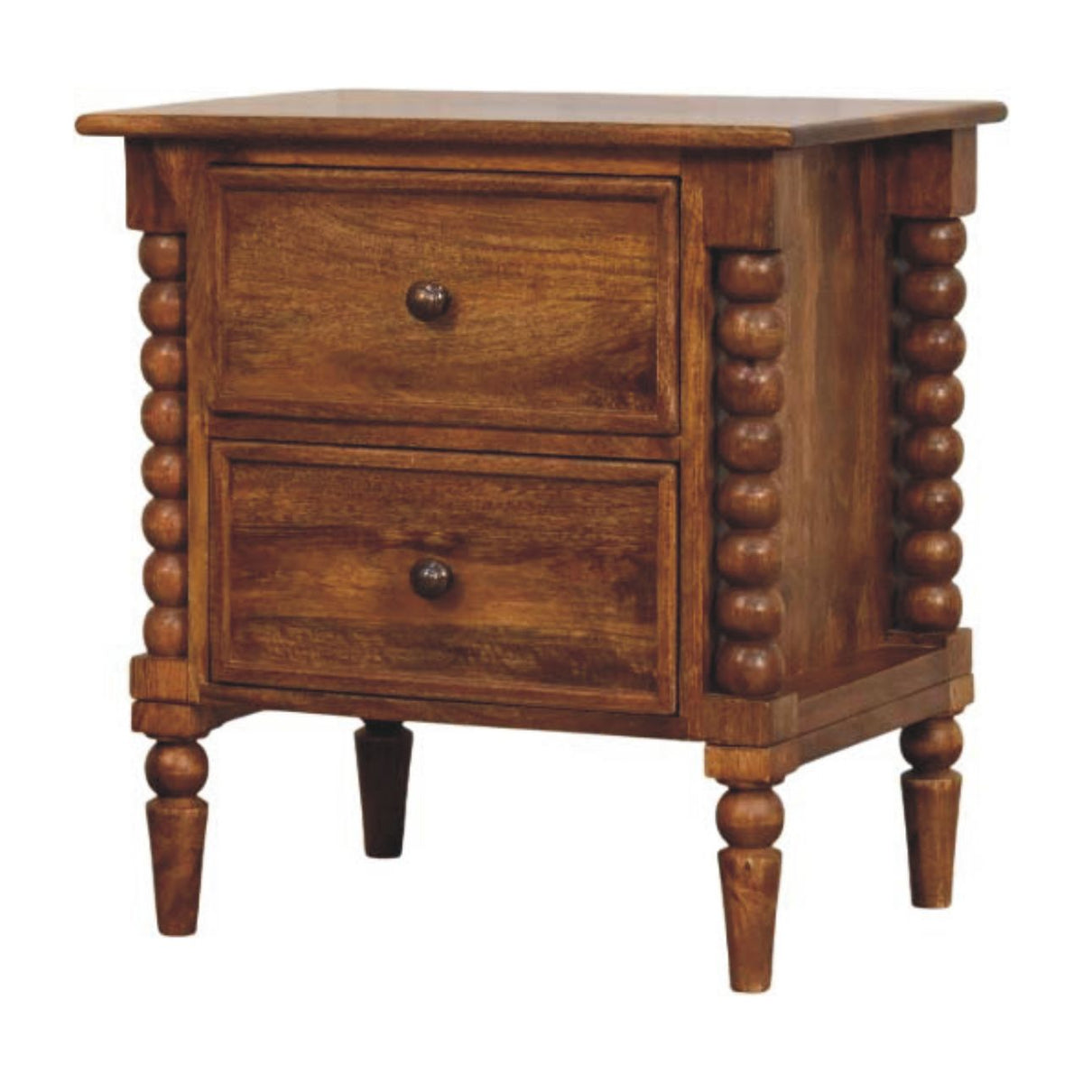 Table de chevet pieds bobine grand modèle en manguier massif – Ambre – vue 2