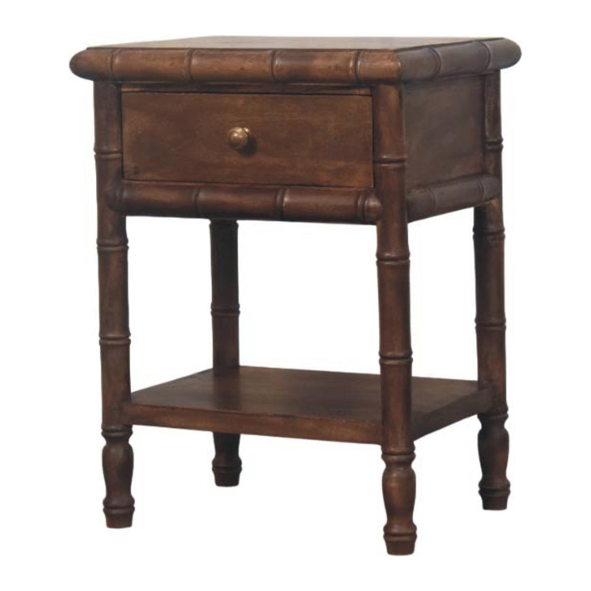 Table de chevet pieds façon bambou en manguier massif – Amande grillée – vue 3