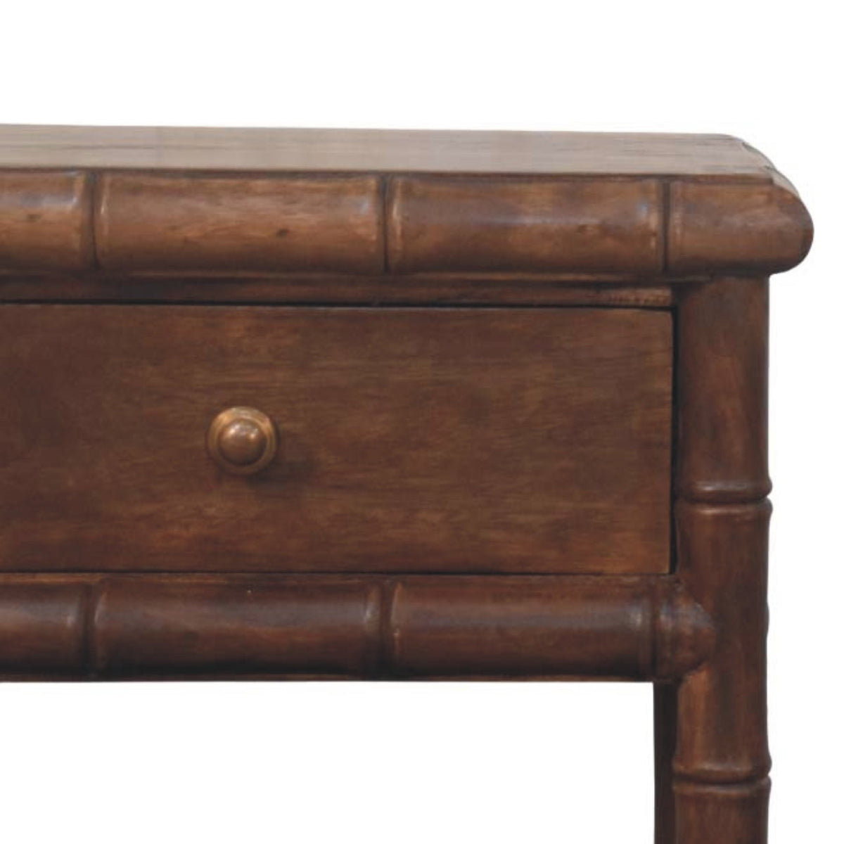 Table de chevet pieds façon bambou en manguier massif – Amande grillée – vue 4
