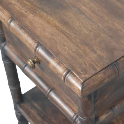 Table de chevet pieds façon bambou en manguier massif – Amande grillée – vue 5