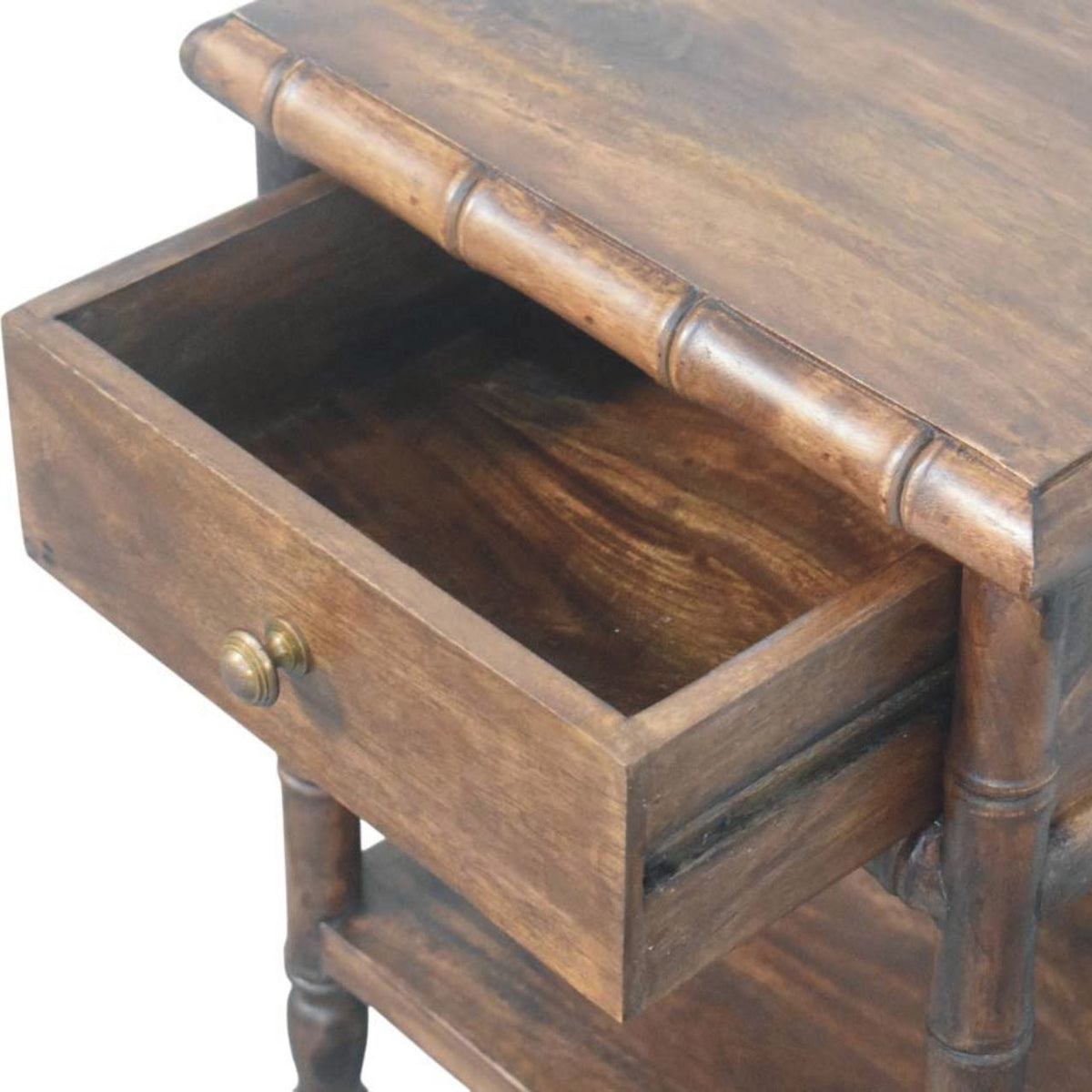 Table de chevet pieds façon bambou en manguier massif – Amande grillée – vue 6