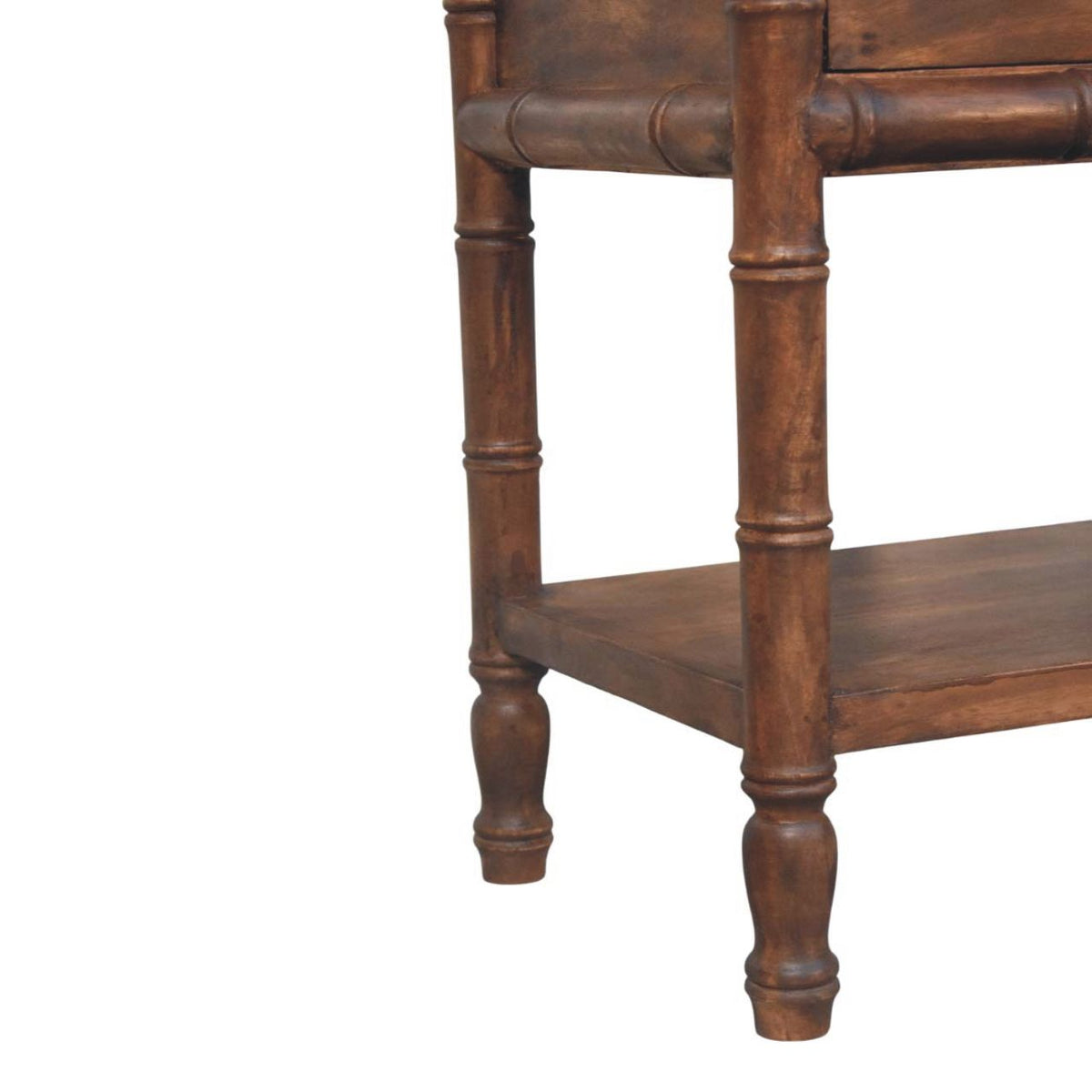 Table de chevet pieds façon bambou en manguier massif – Amande grillée – vue 7