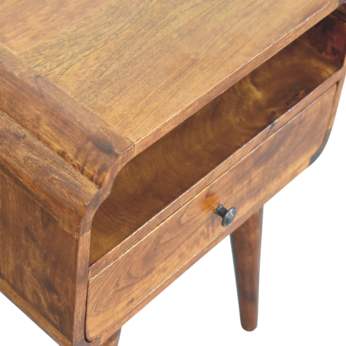 Table de chevet pieds fuselés à étagère en manguier massif – Châtaigne – vue 5