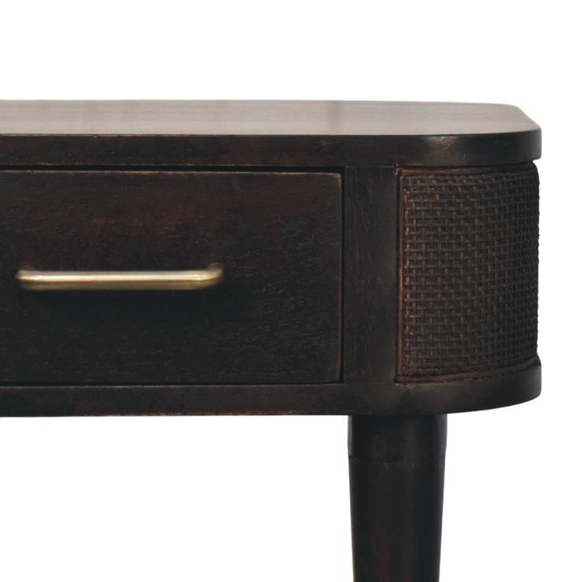Table de chevet rotin tressé et laiton en manguier massif – Moka – vue 4