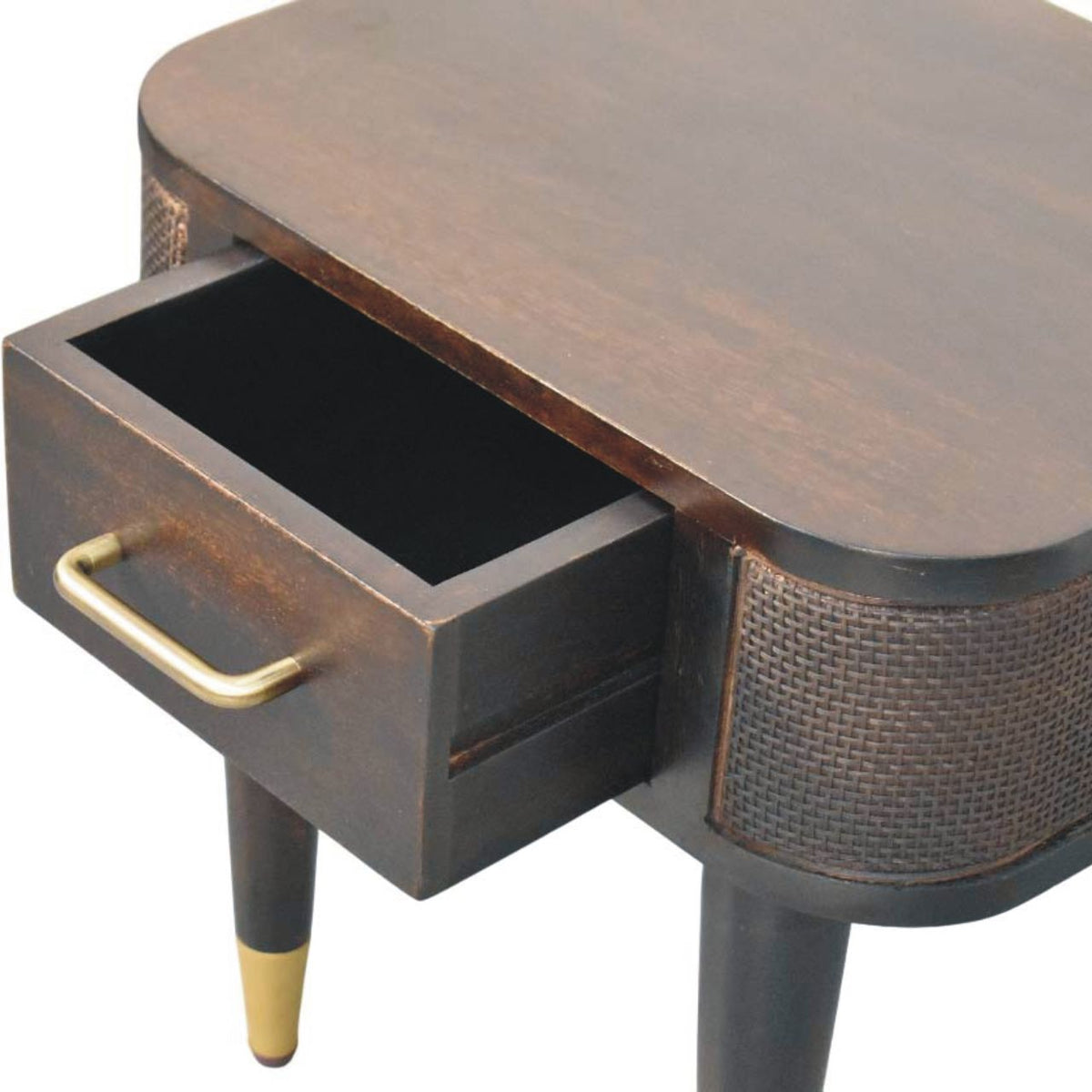 Table de chevet rotin tressé et laiton en manguier massif – Moka – vue 5