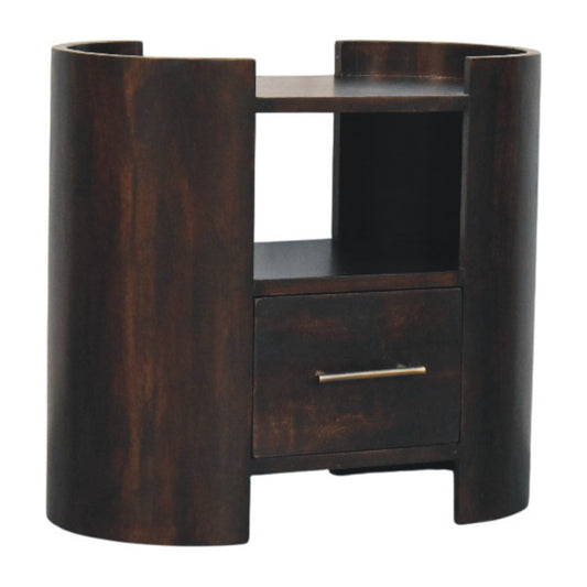 Table de chevet sculpturale à niche haute en manguier massif – Moka – vue 2