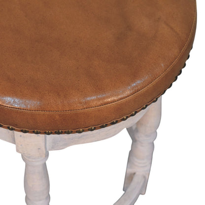 Tabouret à assise cuir cloutée en manguier massif – Délavé vintage – vue 6