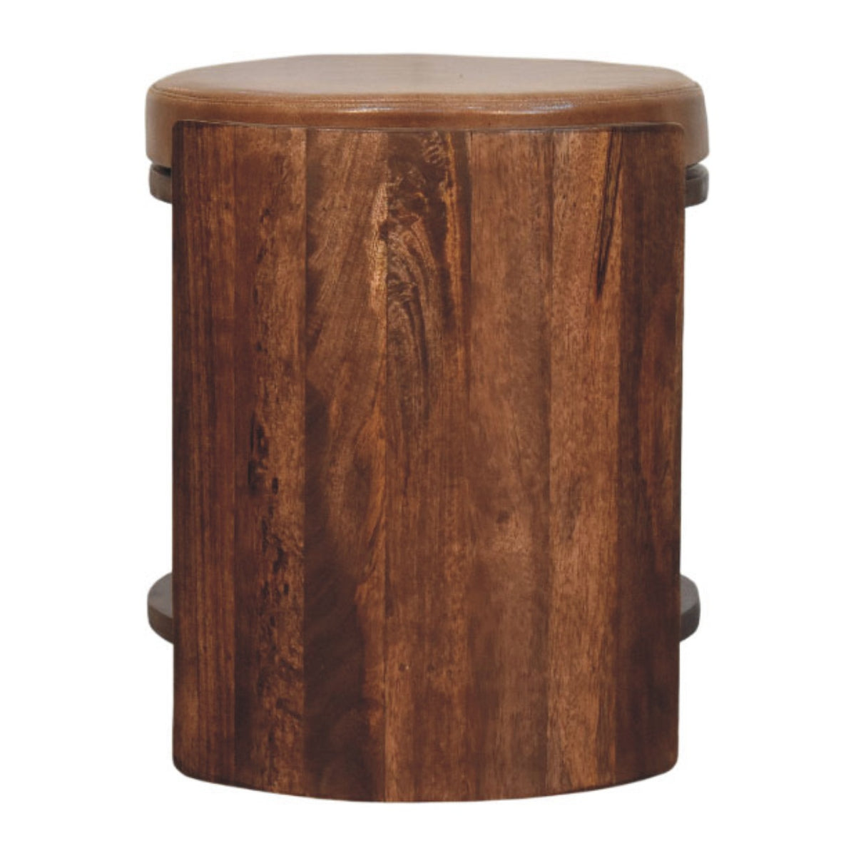 Tabouret assise cuir à étagère en manguier massif – Amande grillée – vue 7
