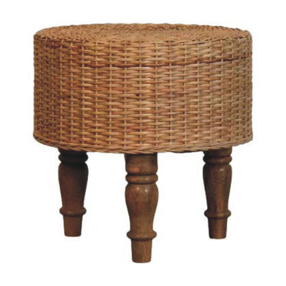 Tabouret rond à assise tressée, pieds tournés en bois massif