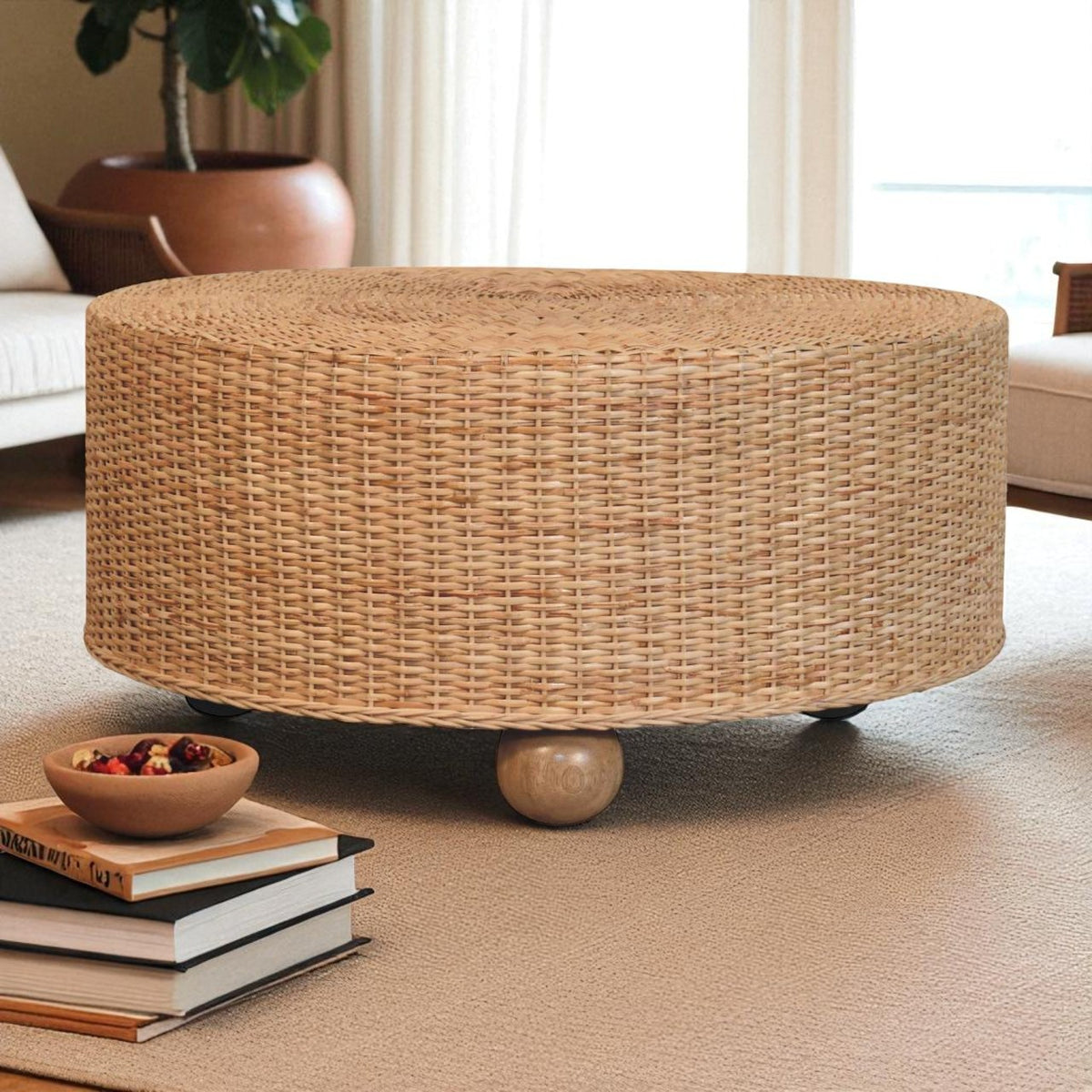 Tabouret rond tressé à pieds tournés – mise en situation
